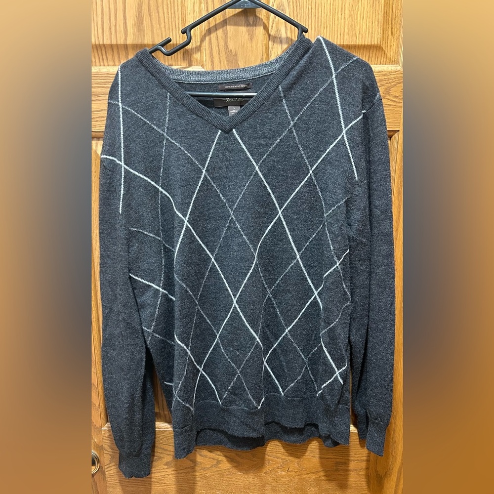 TASSO ELBA 100% Merino Wool Italian Argyle Preppy Fall or Winter Sweater Size L